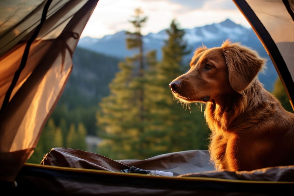 Dog in camping tent pet mountain outdoors. AI generated Image by rawpixel.
