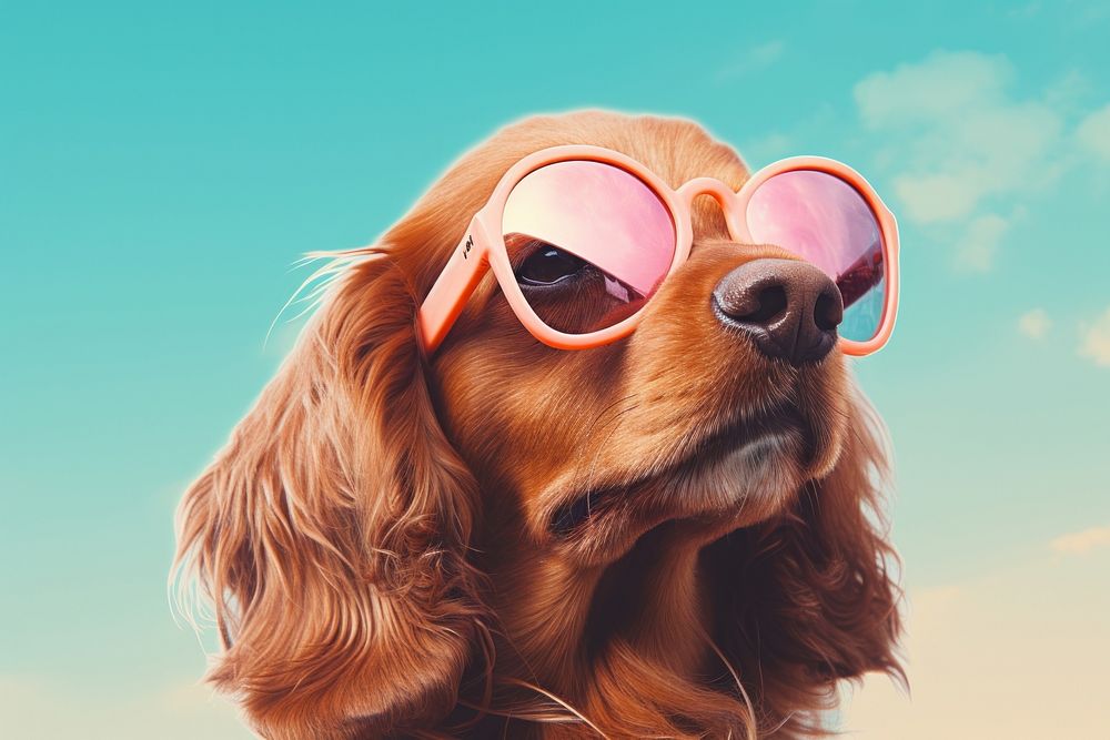 A dog wearing sunglasses mammal animal summer. 