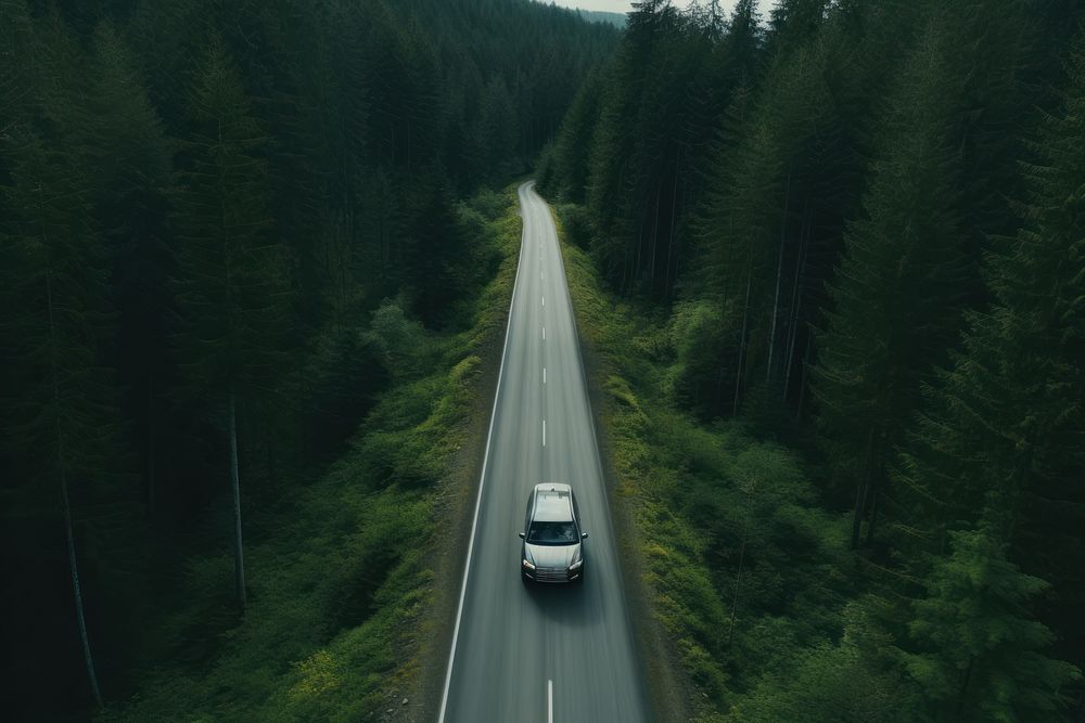 Forrest car vehicle road. AI generated Image by rawpixel.