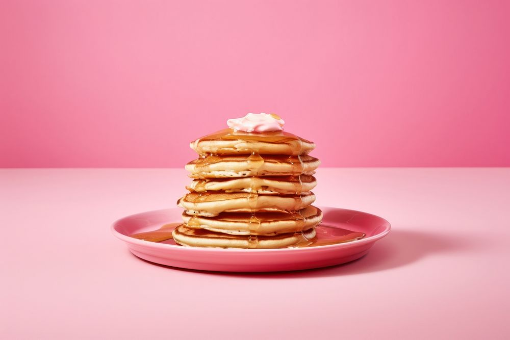 Pancake plate food pink. AI generated Image by rawpixel.