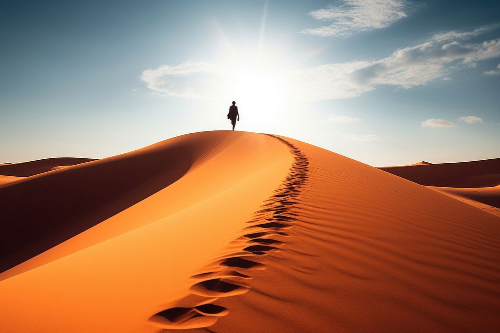 Sand dunes walking desert outdoors. 