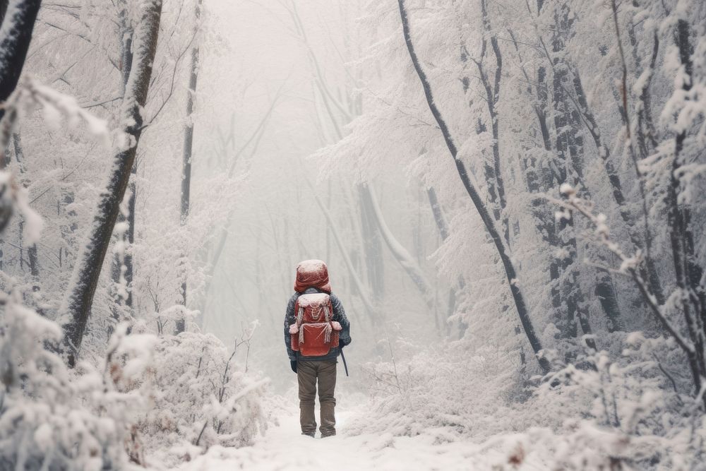 Man in snow storm adventure outdoors backpack. AI generated Image by rawpixel.