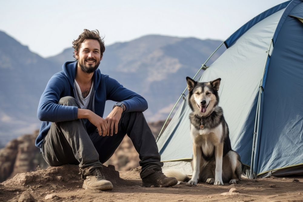 Camping tent pet dog adventure. AI generated Image by rawpixel.