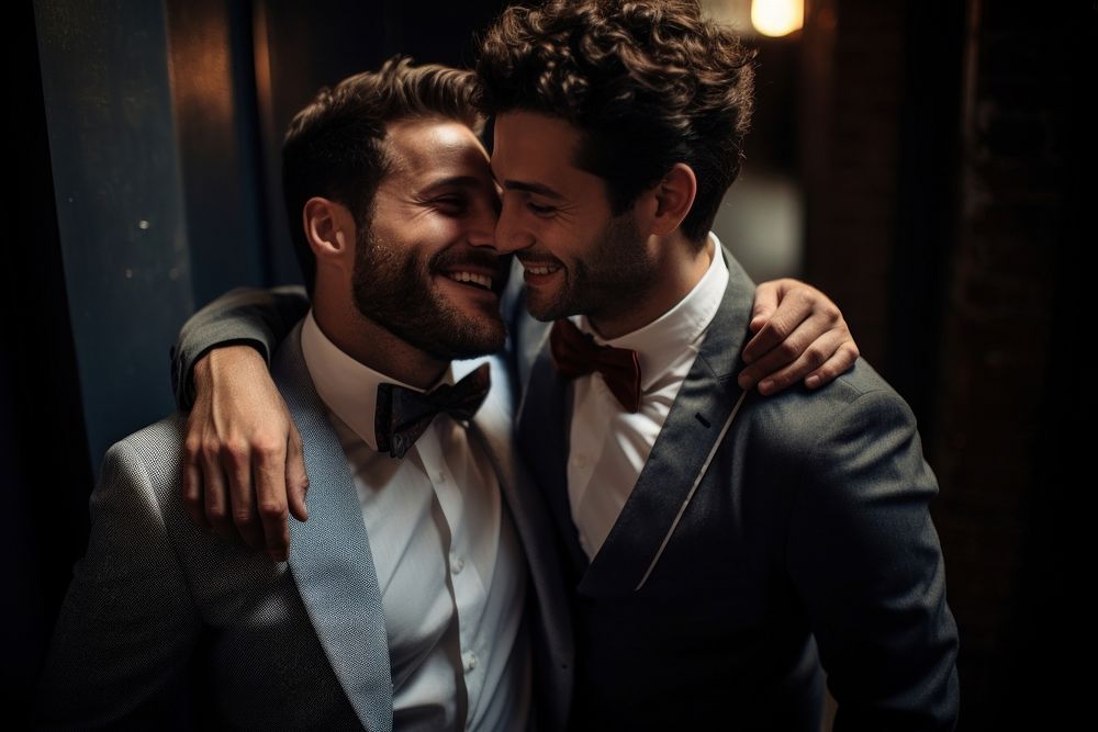 A gay couple at wedding party cheerful portrait adult. AI generated Image by rawpixel.