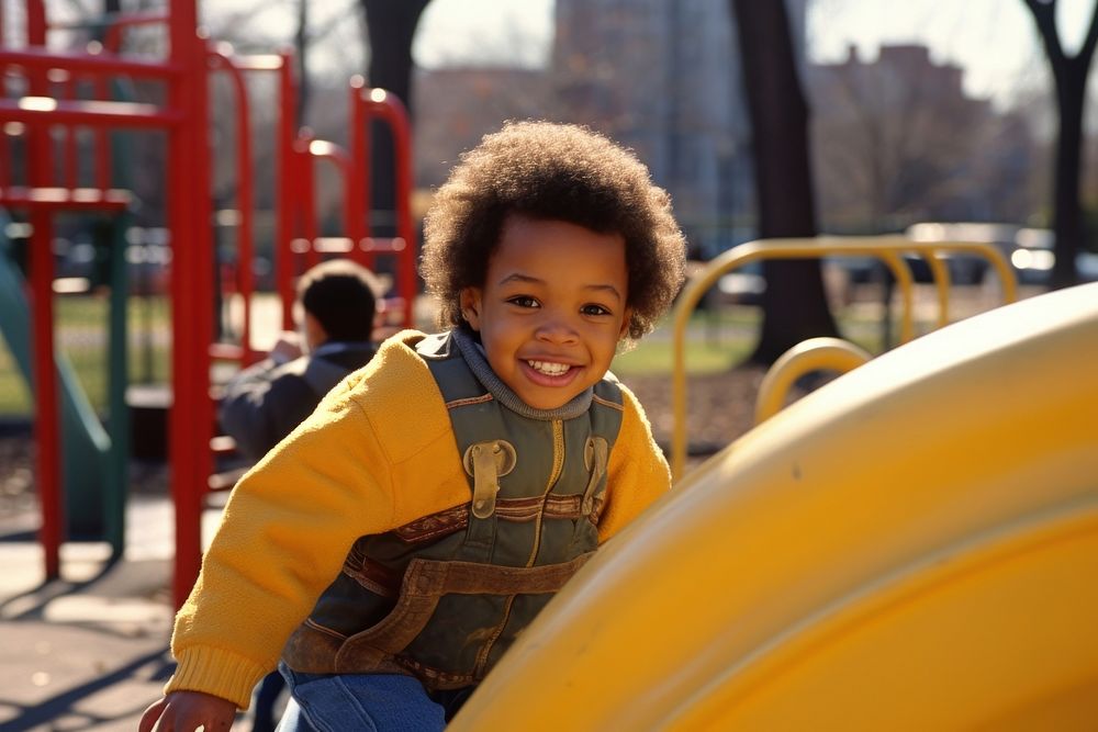 Little black kid playground outdoors portrait. AI generated Image by rawpixel.