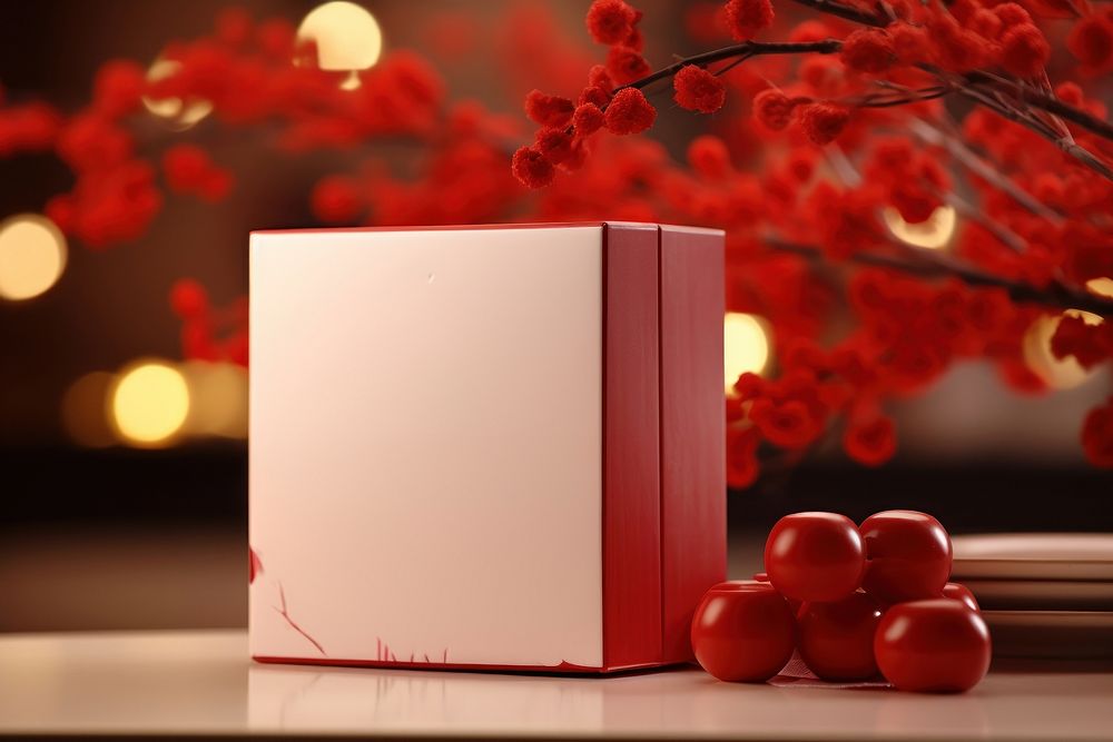 Chinese gift box celebration plant red. AI generated Image by rawpixel.
