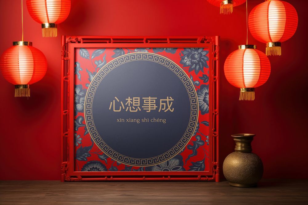 Chinese traditional picture frame mockup psd