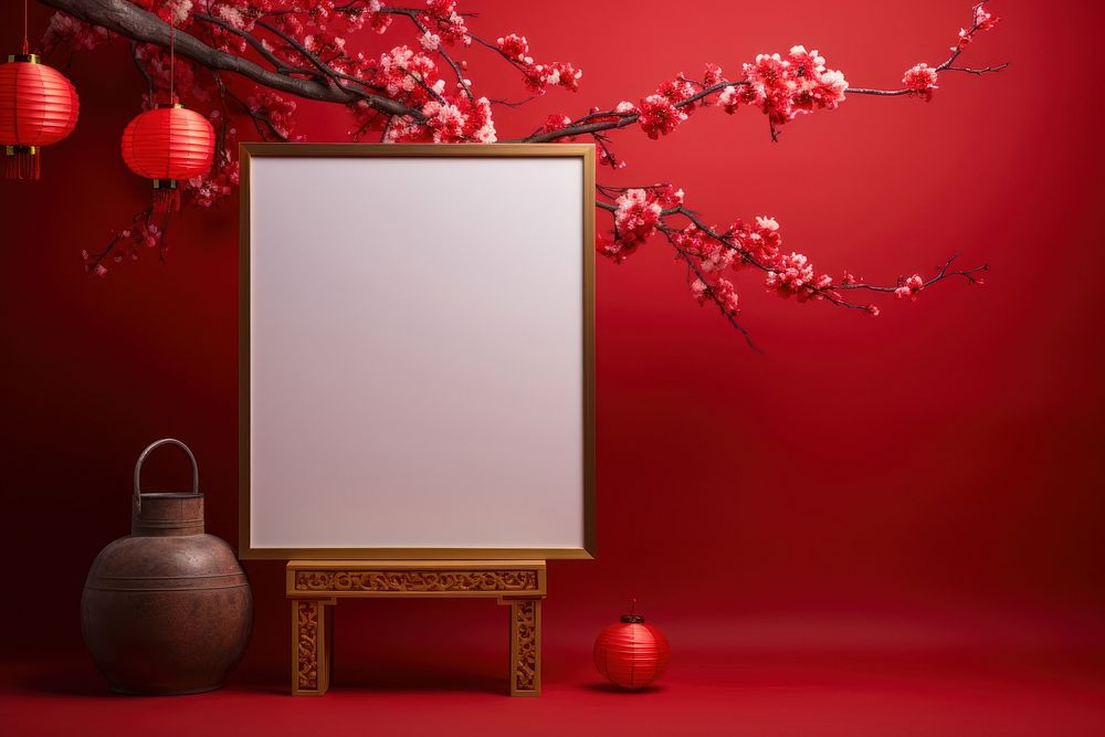 Chinese new year frame plant red. AI generated Image by rawpixel.