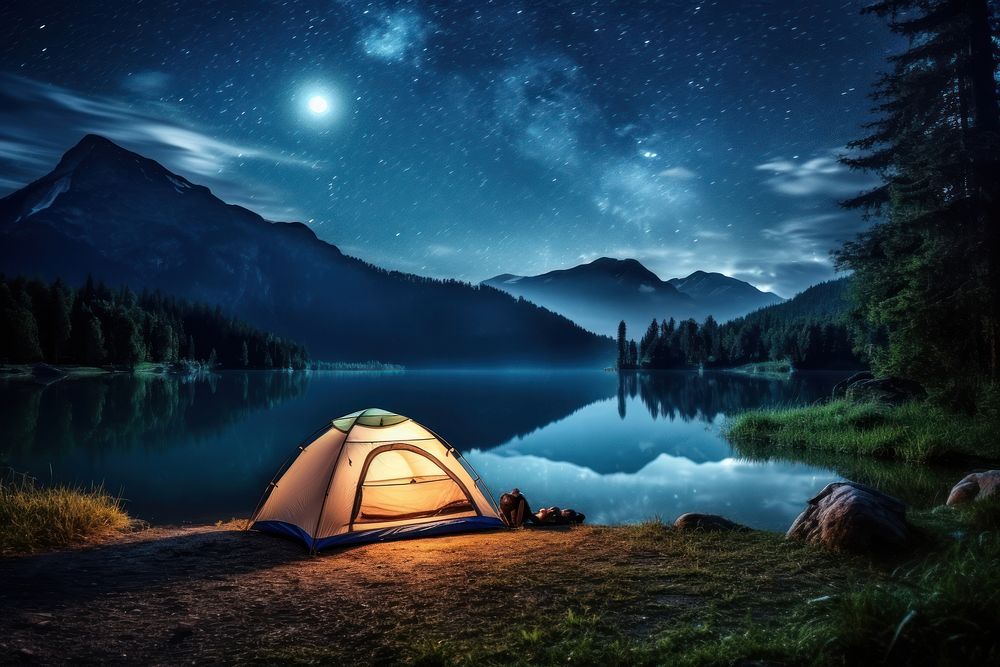 Camping tent landscape camping nature. AI generated Image by rawpixel.