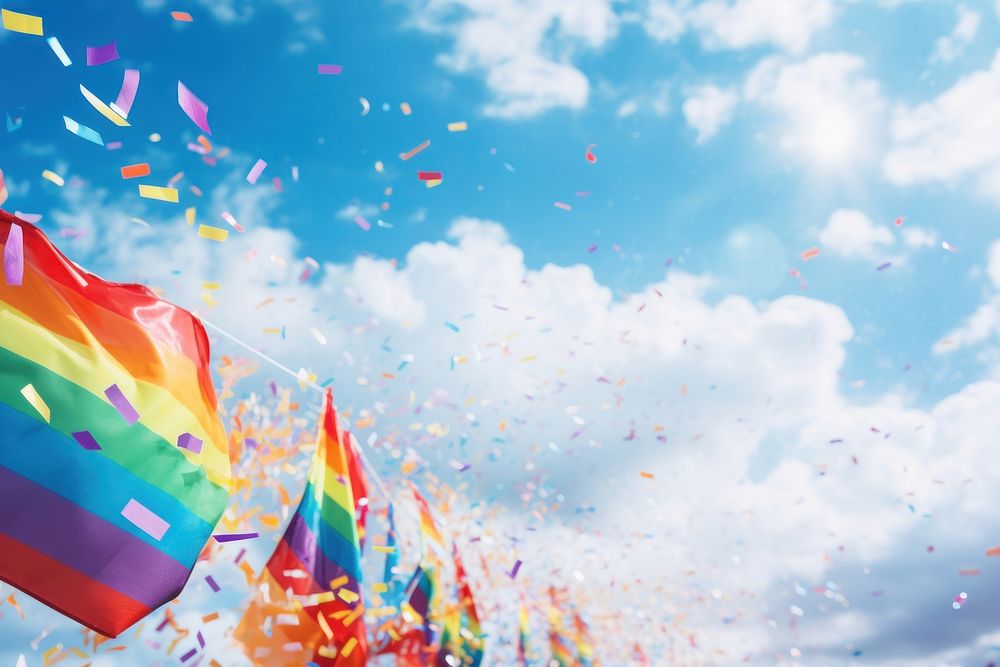 Rainbow flags confetti outdoors rainbow. 