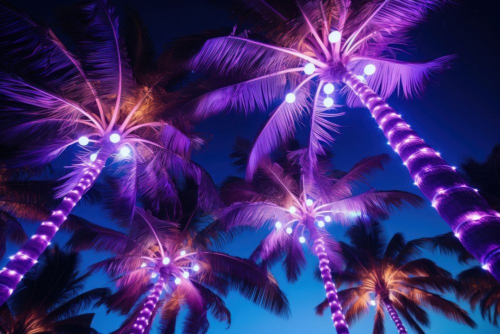 Palm trees outdoors purple nature. AI generated Image by rawpixel.