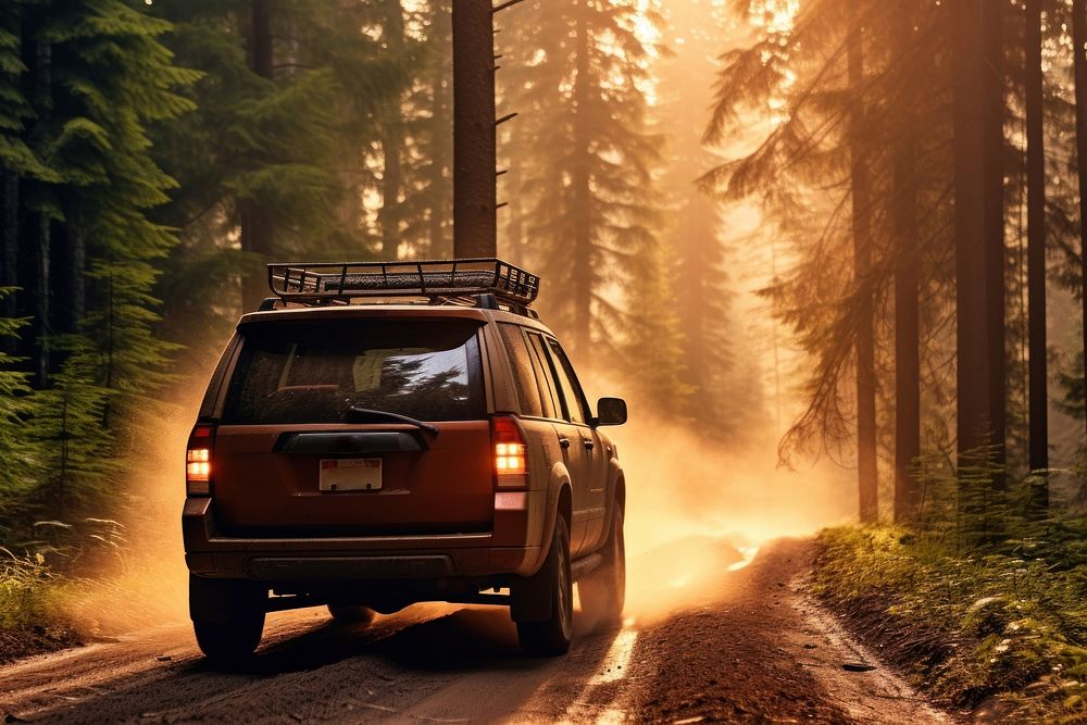 Forrest adventure car vehicle. AI generated Image by rawpixel.