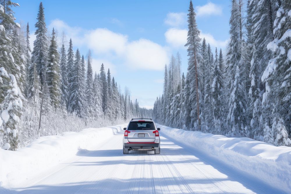 Snow forrest car adventure outdoors. AI generated Image by rawpixel.