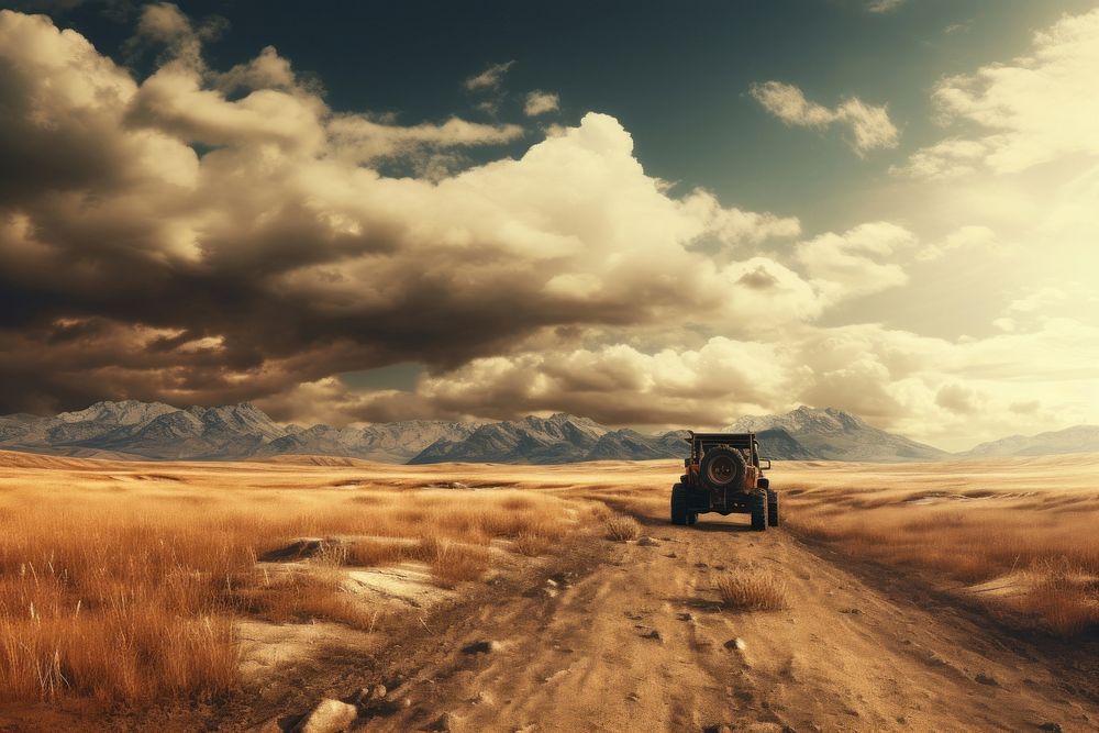 Temperate grassland car landscape outdoors. AI generated Image by rawpixel.