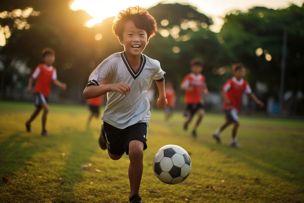 Practicing soccer football sports child. AI generated Image by rawpixel.