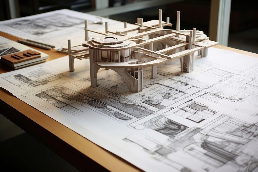 Architecture plans table architecture blueprint. AI generated Image by rawpixel.