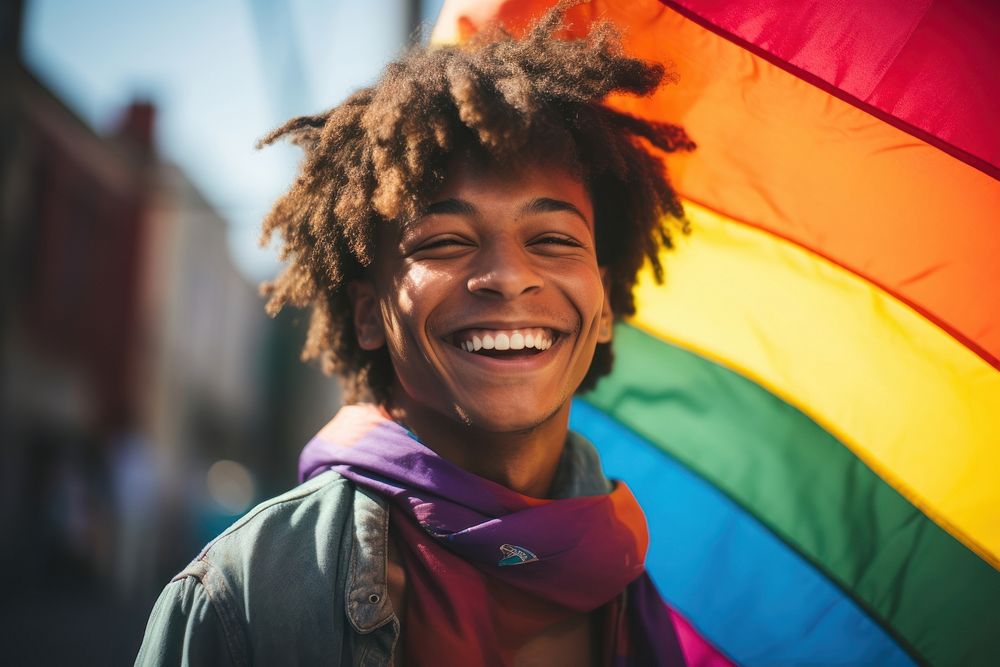 Bisexual men portrait laughing smiling. AI generated Image by rawpixel.