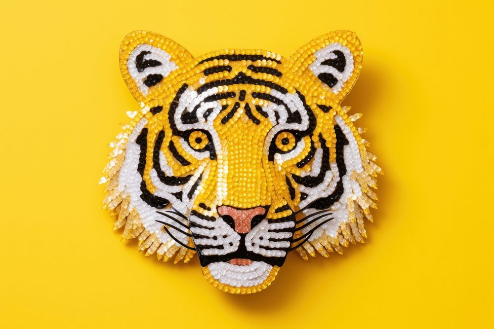 Cute tiger animal yellow yellow background. AI generated Image by rawpixel.