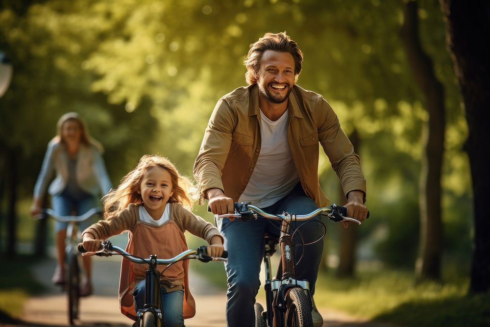 Family sports laughing cycling. AI generated Image by rawpixel.