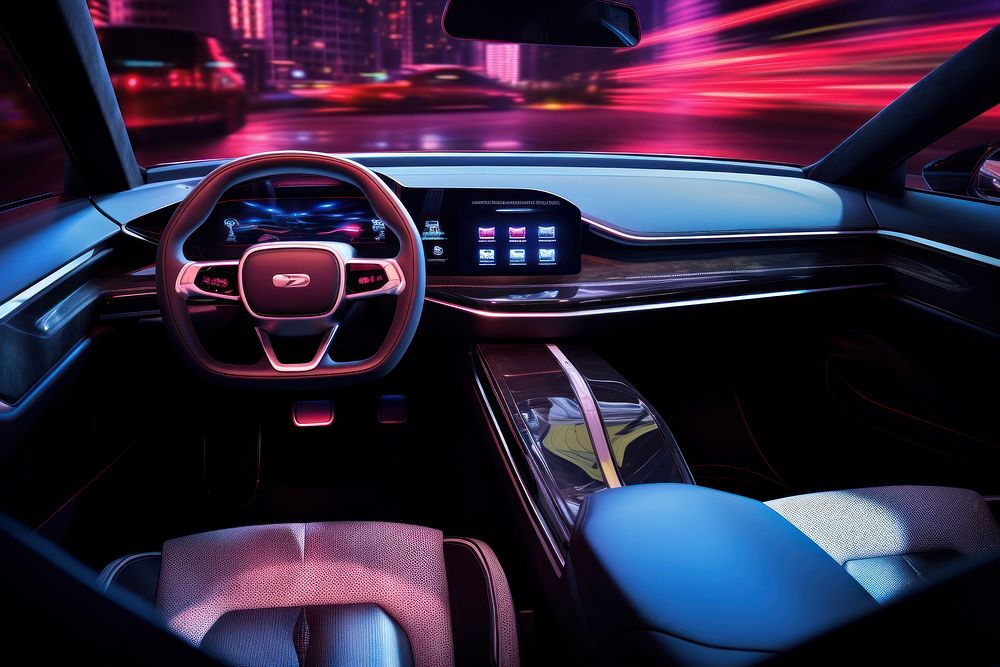 Car interior technology vehicle red. AI generated Image by rawpixel.