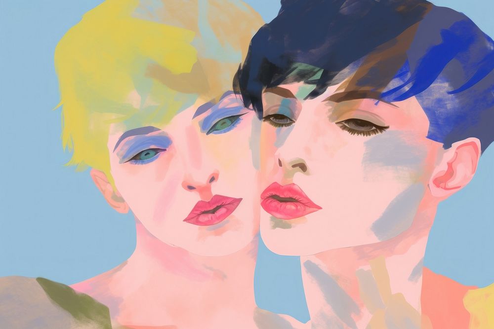 Art painting lipstick togetherness. AI generated Image by rawpixel.