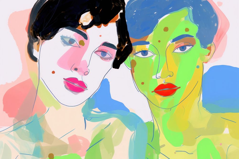 Painting adult art togetherness. AI generated Image by rawpixel.