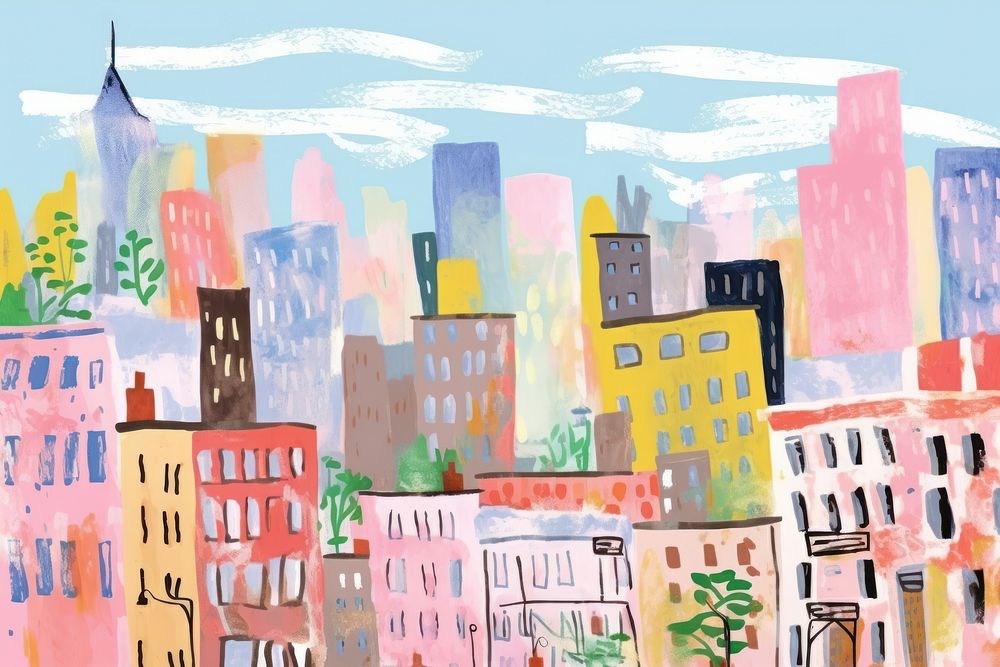 New york city art painting neighbourhood. AI generated Image by rawpixel.