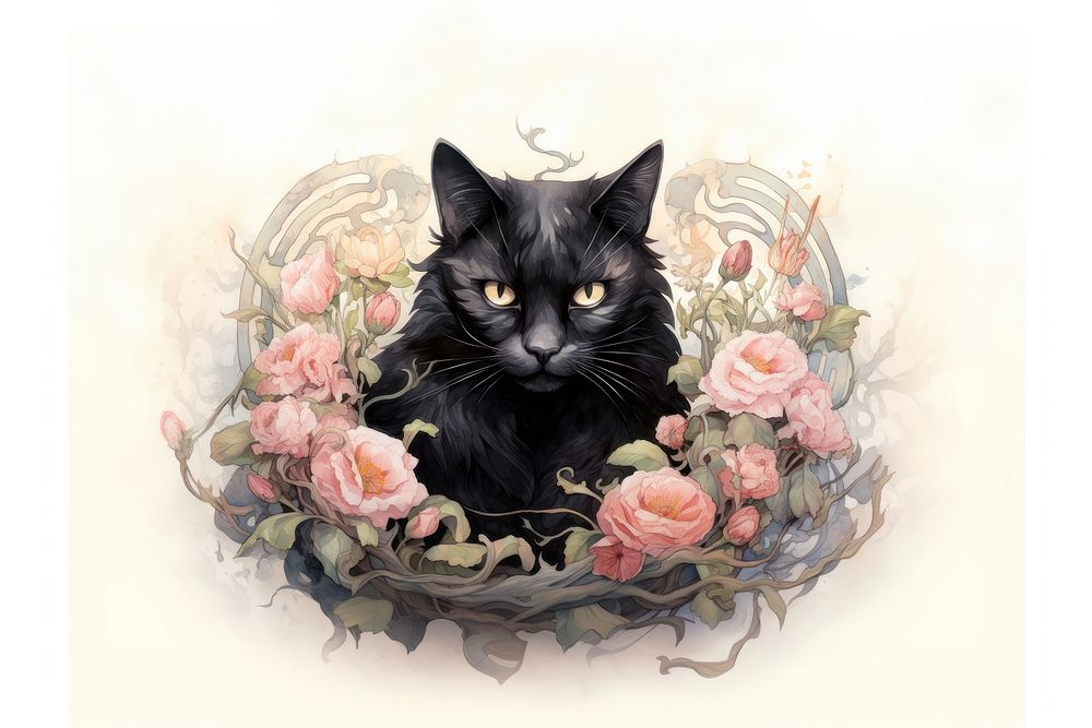 Black cat animal mammal flower. AI generated Image by rawpixel.