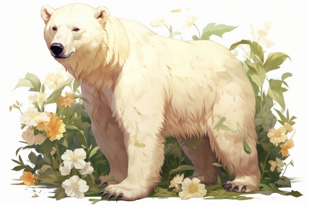 Polar bear flower mammal animal. AI generated Image by rawpixel.
