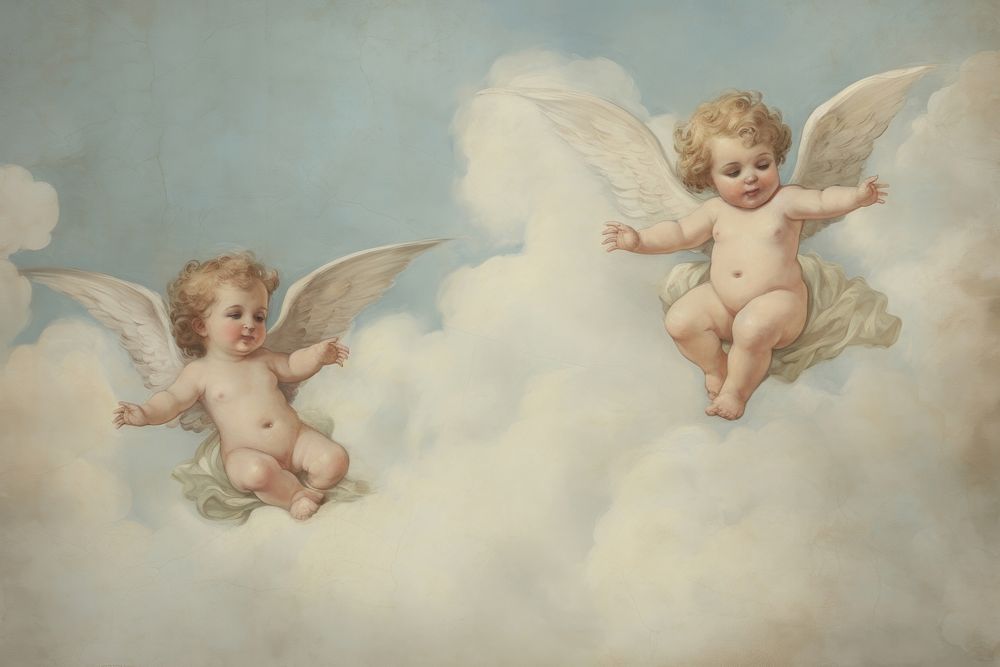 Painting angel baby sky. 
