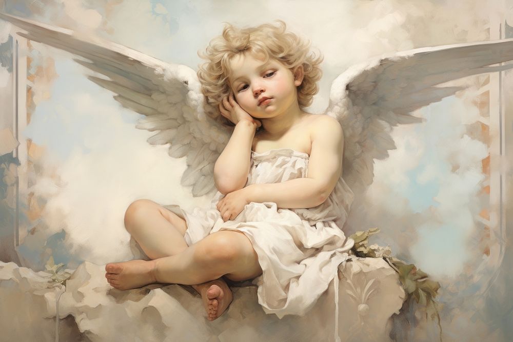 A Cherub painting angel spirituality. AI generated Image by rawpixel.