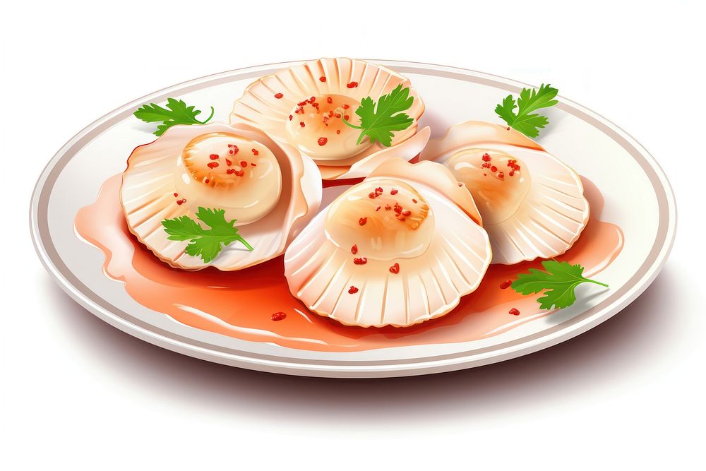 Scallops menu on dish plate food meal. AI generated Image by rawpixel.