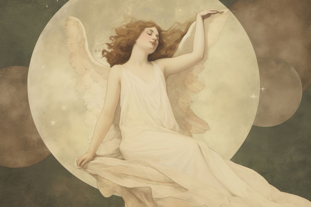 Angle on the moon painting angel adult. AI generated Image by rawpixel.