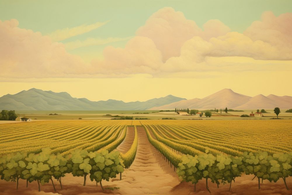 Agriculture landscape outdoors vineyard painting. AI generated Image by rawpixel.
