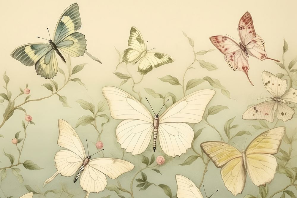 Butterfies in the graden butterfly painting pattern. AI generated Image by rawpixel.