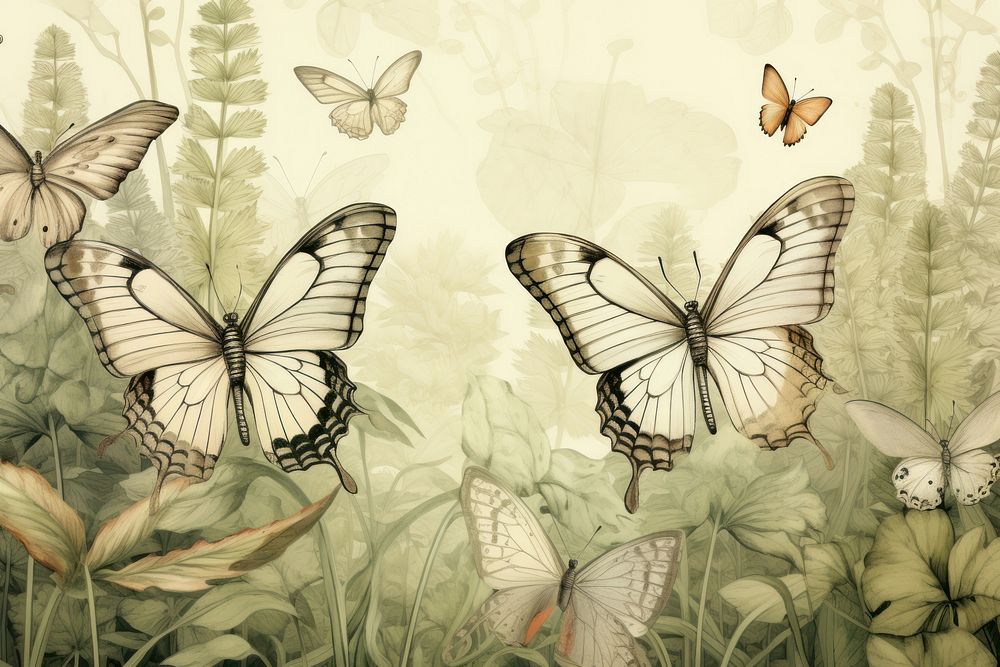 Butterflies in the garden butterfly painting animal. AI generated Image by rawpixel.