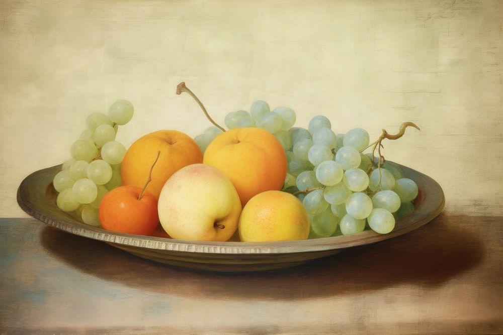 Fruits on tray painting grapes apple. AI generated Image by rawpixel.