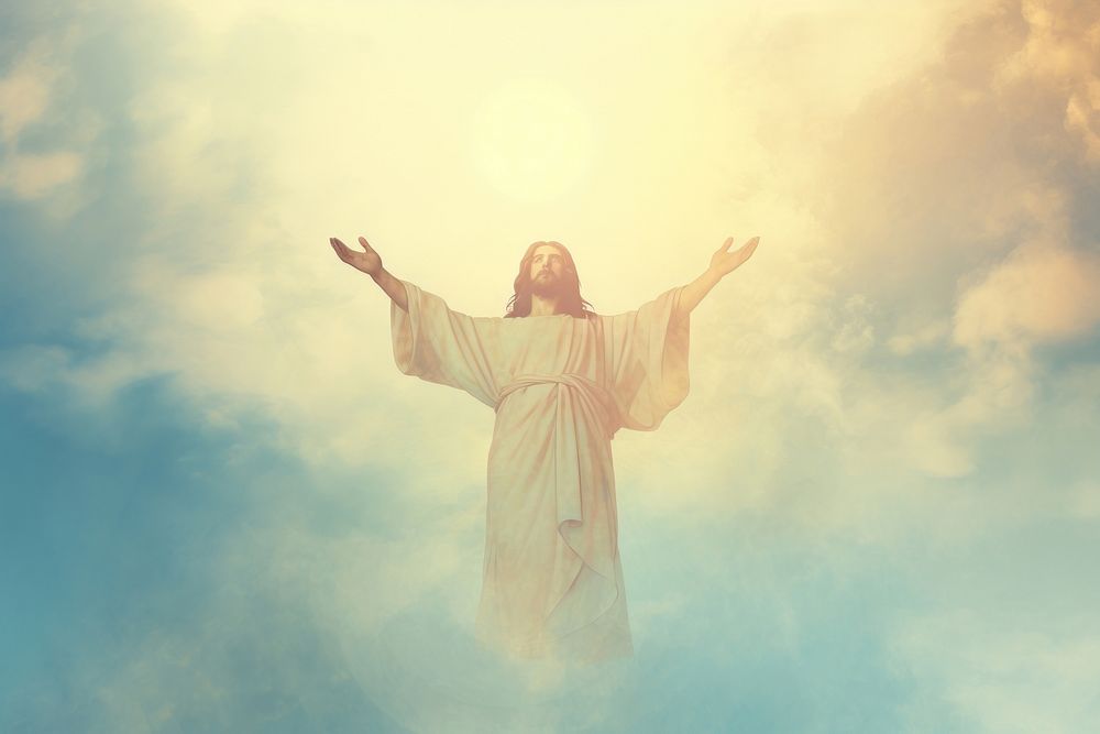Jesus on sky outdoors nature adult. AI generated Image by rawpixel.