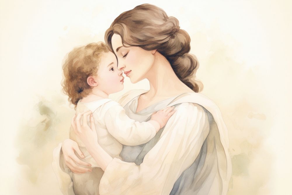 Mother and Child portrait kissing child. 