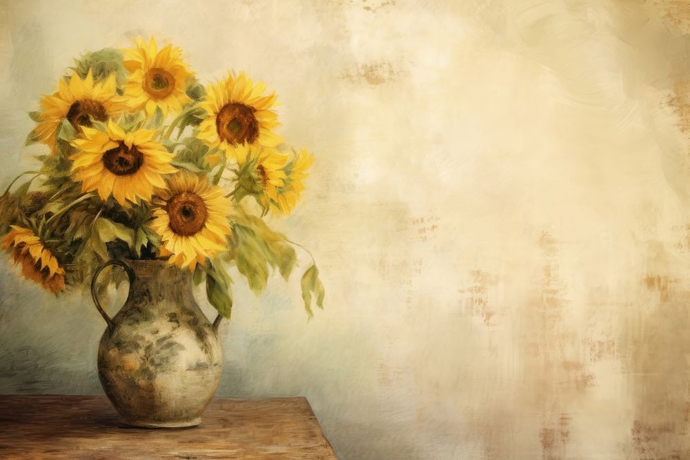 Sunflowers vase table painting art Premium Photo Illustration rawpixel