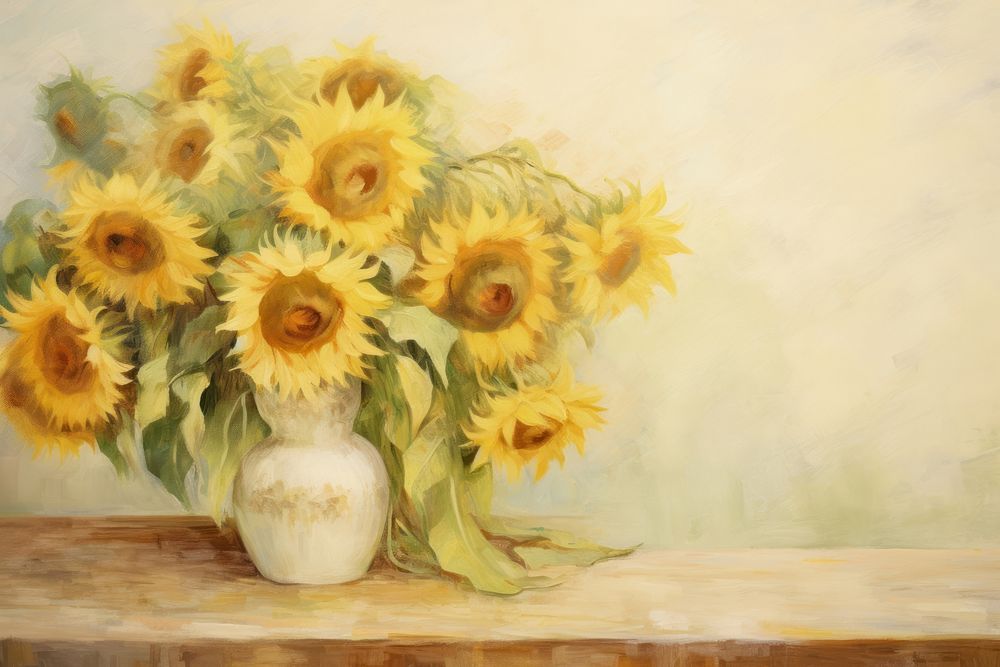 Sunflowers vase table painting art Premium Photo Illustration rawpixel