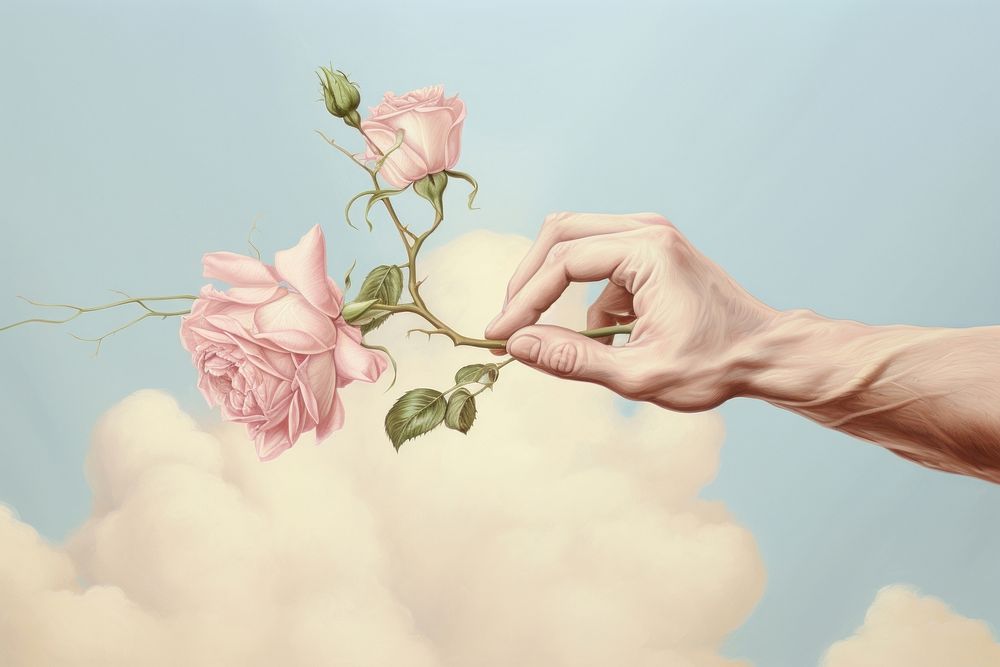 The Creation of Adam rose art painting. AI generated Image by rawpixel.