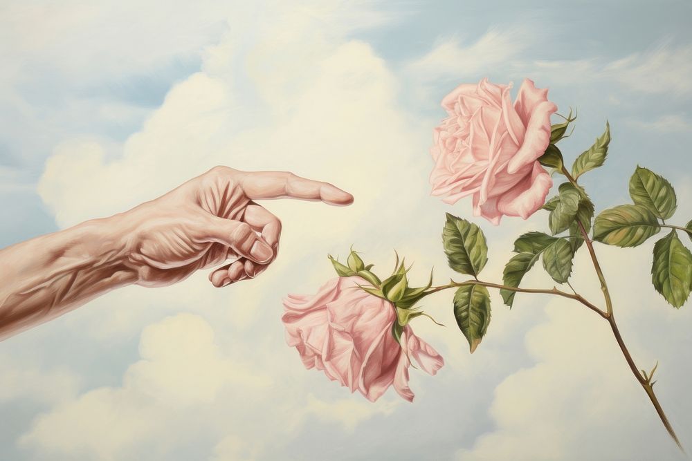 The Creation of Adam painting rose art. AI generated Image by rawpixel.