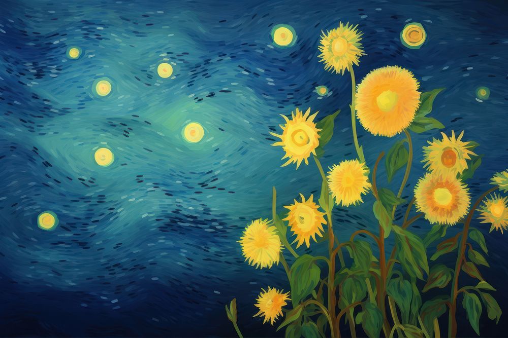 The Starry Night sunflower painting outdoors. AI generated Image by rawpixel.