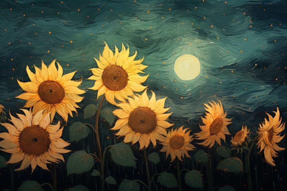 Starry Night Sunflower Painting Outdoors. | Free Photo Illustration ...