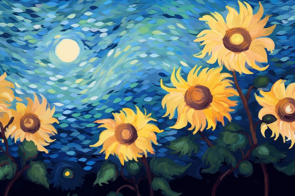 The Starry Night sunflower painting plant. AI generated Image by rawpixel.