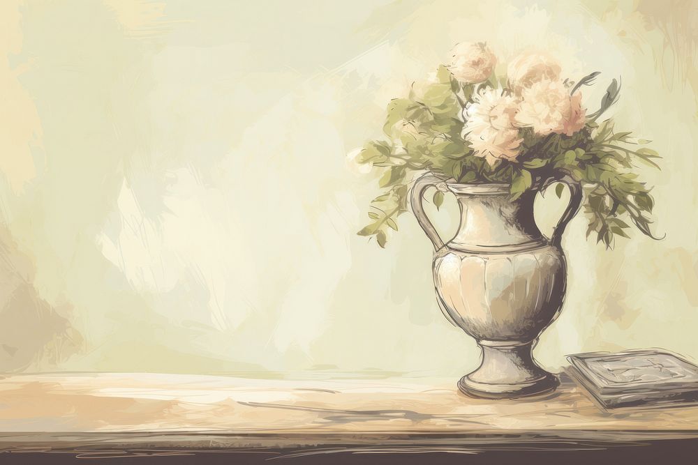 Vase table painting art creativity. Premium Photo Illustration rawpixel