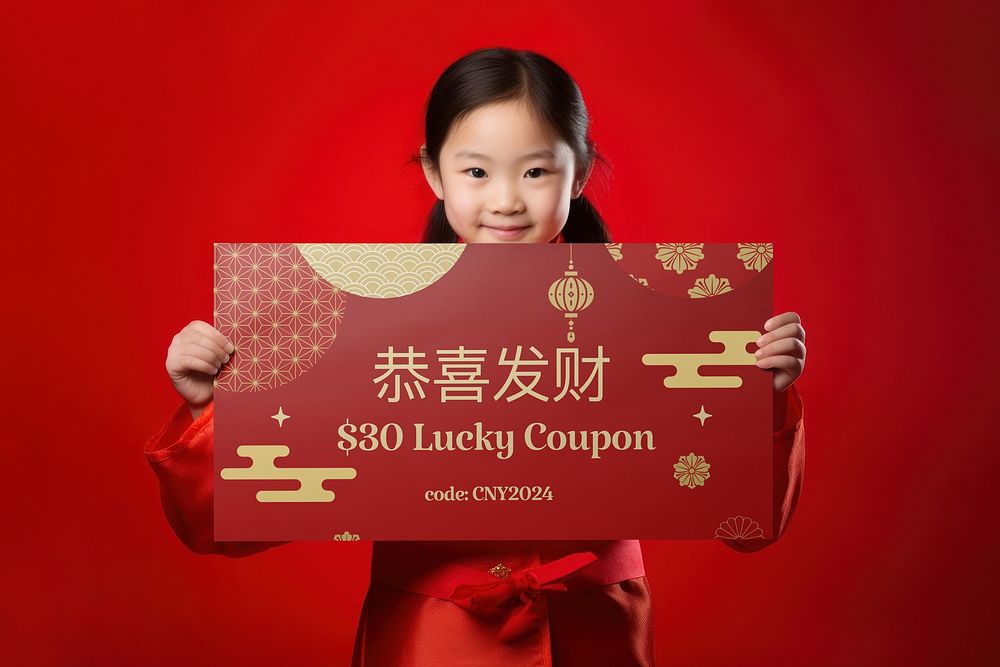 Chinese coupon sign mockup psd