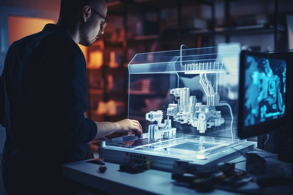 Engineer prints a prototype model on a 3d printer technology futuristic adult. AI generated Image by rawpixel.
