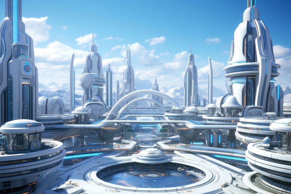Scenery city teleport station architecture technology cityscape. AI generated Image by rawpixel.